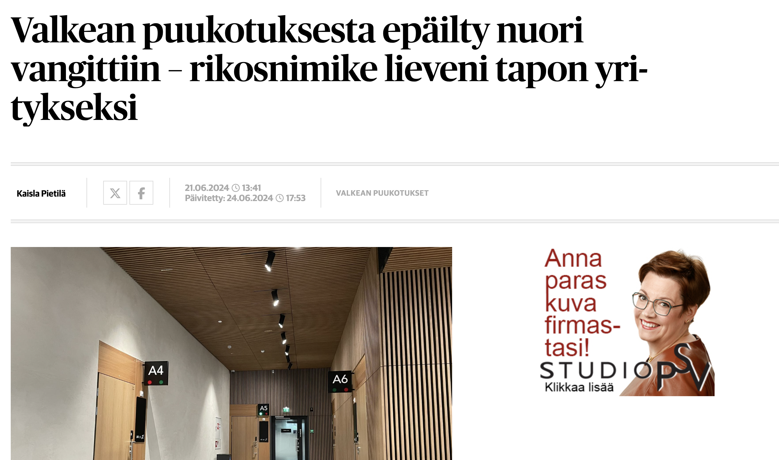 Kuvan julkaisu oikeussalista toi Kalevalle langettavan